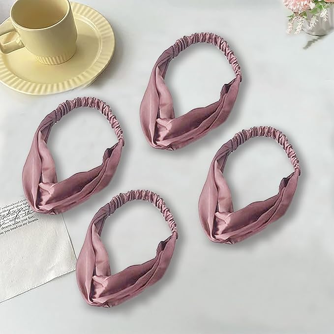 4PACK Womens Silk Headband Satin Headbands Silky Hairband Wide Head Bands Hair Wrap Fashion Hairbands Accessories