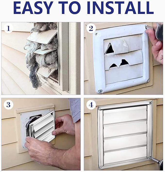 Funmit 4'' Metal Dryer Vent Cover with Metal Mesh Screen, 7"x7" Outdoor Stainless Steel Louvered Vent Cover Includes 4 Screw for Easy Installation