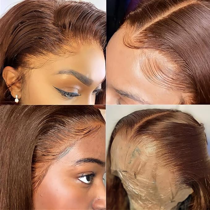 200% Density Chocolate Brown Human Hair Wigs 13x4 Body Wave Lace Front Wig Pre Plucked Chestnut Brown Colored Human Hair Wigs For Women HD Transparent Lace Front Wig 28 Inch