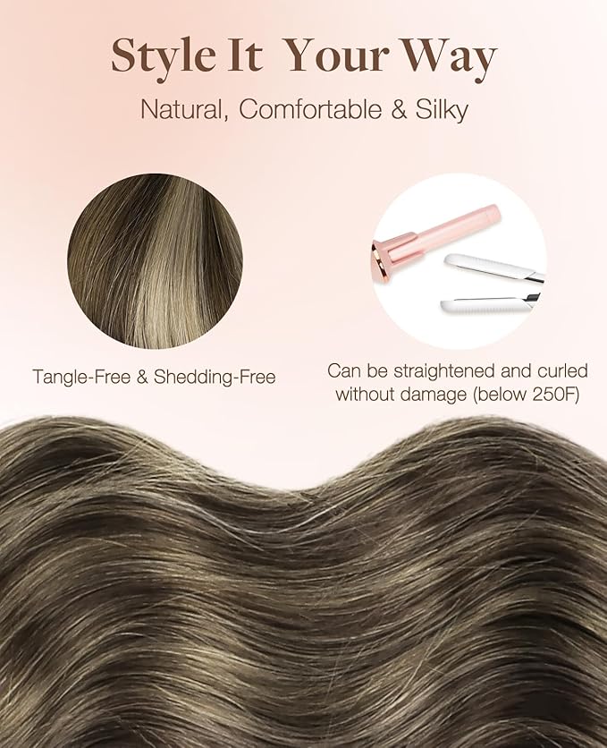 GOO GOO Invisi Edge Tape in Hair Extensions Human Hair, 4/26/4 Balayage Chocolate Brown to Honey Blonde, 20pcs 22inch 50g, Virgin Remy Hair, Seamless Injected Tape, Natural Look