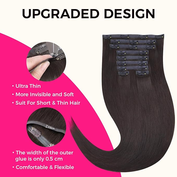 Lashey Seamless Clip in Hair Extensions Human Hair 130g 9pcs #2 Dark Brown Straight 14 Inch Clip in Hair Extensions Real Human Hair for Women