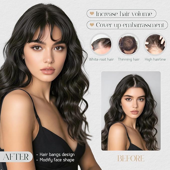 Hairro Toppers Hairpieces For Women Wispy Air Clip On Bangs Remy Short Black Lace Topper 3D Cover Wiglet 11 Inches 21g #1B