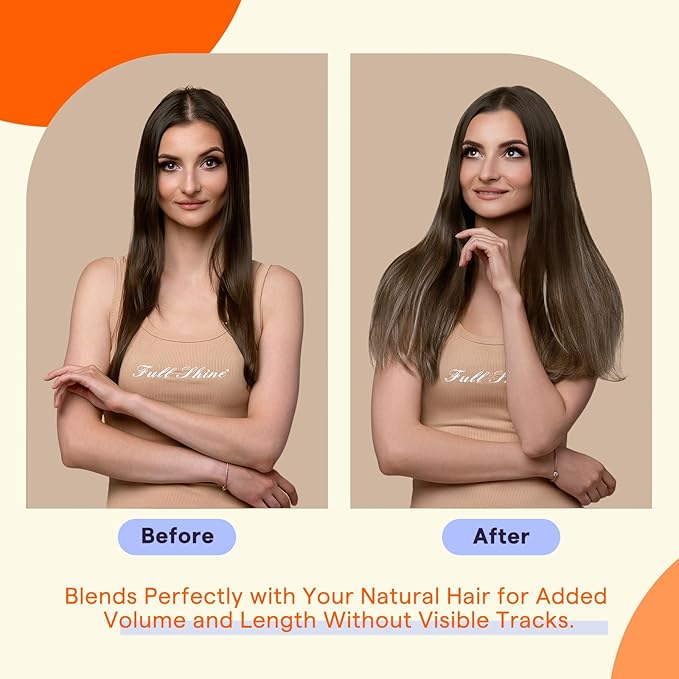 Full Shine Tape in Hair Extensions Human Hair 18 Inch hair extensions real human hair Color 2/60/2 Blonde Highlight Darkest Brown Balayage Tape in Remy Natural Human Hair Extensions 20Pcs/50Grams