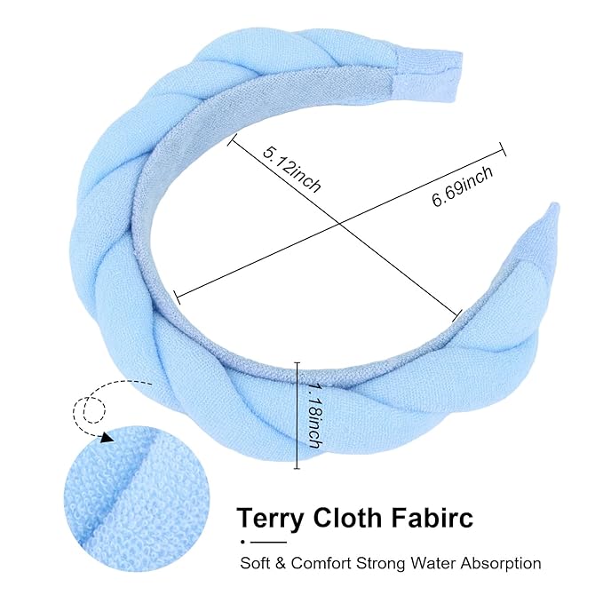 Spa Headbands for Women Skincare Headband for Washing Face Make Up Hair Band Terry Cloth Head Band Pink Blue Puffy Face Wash Headbands for Women Girls