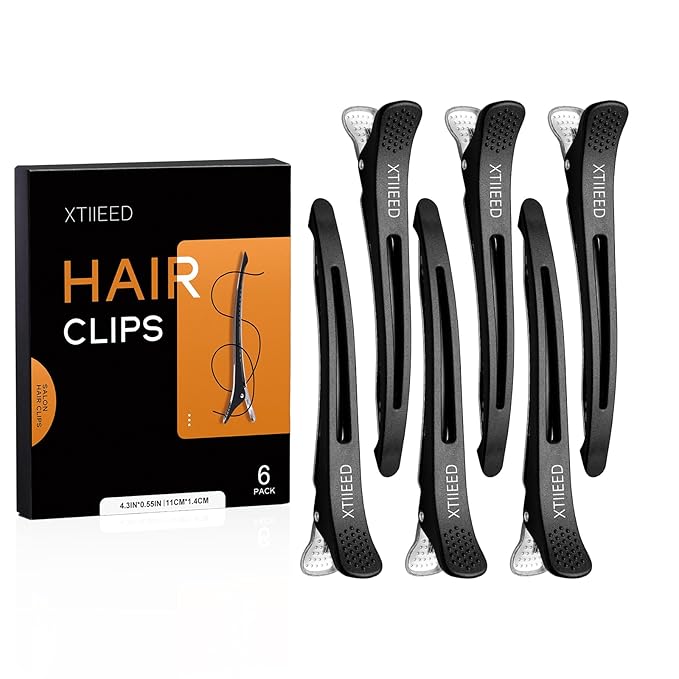 6 Pack Professional Hair Clips for Styling Sectioning, Non Slip Duck Billed with Silicone Band, Hair Roller Clips No Crease - Length 4.3'' for Salon and Home Haircuts(Black)