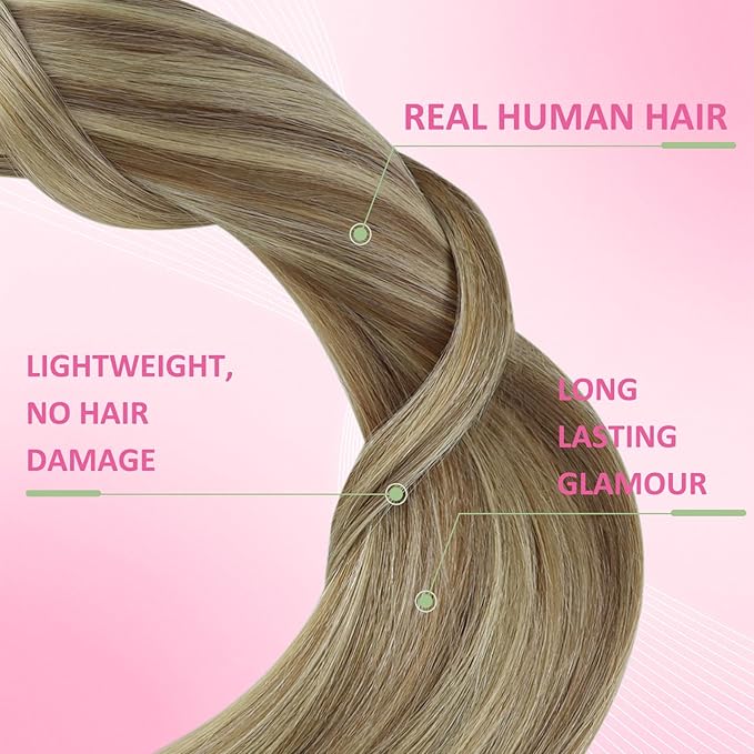 YoungSee 24inch Tape in Hair Extensions Real Human Hair Highlight Hair Extensions Tapes Light Brown to Blonde Tape on Hair Extension Human Hair for Women Long Straight Hair 20pcs 50g
