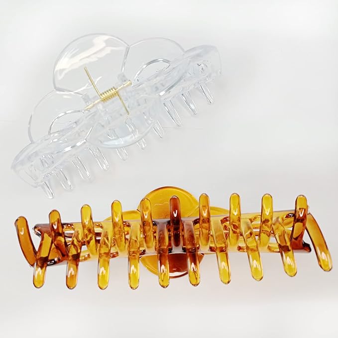 Large Hair Clips for Women Thick Hair Fine Hair Claw Clips Big Strong Holding Long Hair Jaw Clips (Clear and Brown)