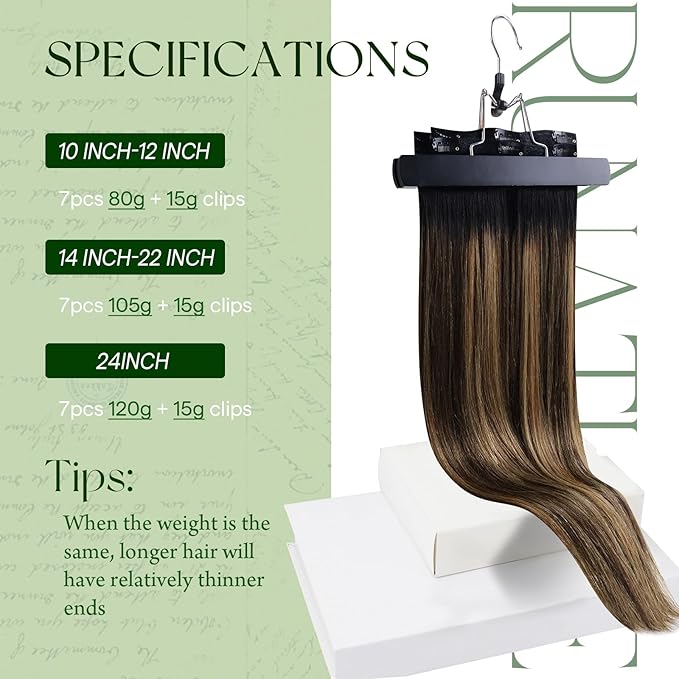RUNATURE Clip in Hair Extensions Real Human Hair, Balayage Black to Blonde Clip in Extensions, Real Human Hair Clip in Extensions, Easy to Install, Soft Remy Natural Hair, 20 Inch 120g 7pcs