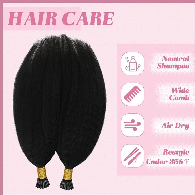 YoungSee I Tip Hair Extensions Human Hair Kinky 22In Itip Human Hair Extensions Black Kinky Straight 50g Itips Hair Extension 50s Cold Fusion Hair Extension Curly for Long Hair