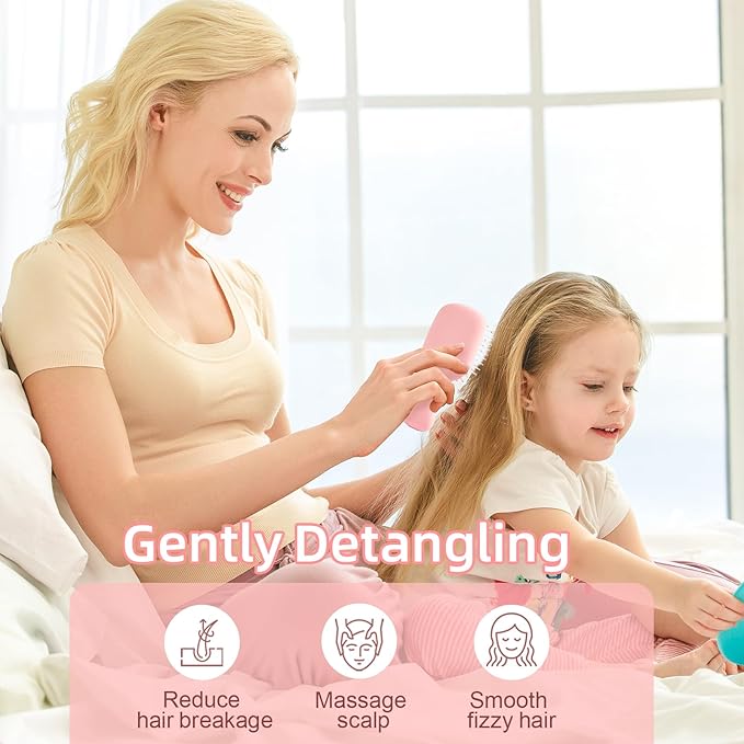 Mini Hair Bursh for Women Men and Kids, Protable Travel Size Hair Brush for Pockets Purses, Mini Detangler Brush for All Hair Types, Small Paddle Brush for Detangling (1 Pack-Pink)