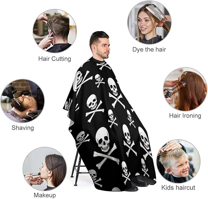 Adjustable Barber Styling Cape, Skull and Crossbones Haircut Apron Hairdressing Gown Cover for Hairdressers