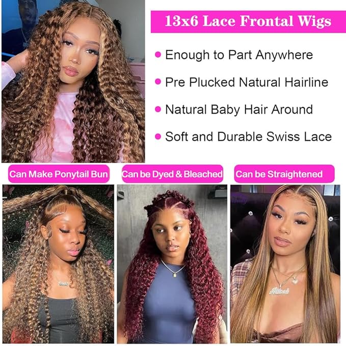 abbildung 26inch Highlight Ombre Lace Front Wig Human Hair 13x6 HD Honey Blonde 4/27 Deep Wave Lace Frontal Wigs Glueless Wigs Human Hair