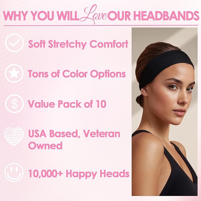 Styla Hair Headbands for Women Stretch Fashion Head Bands 10 Pack Non-Slip Head Wraps Great for Spa, Sports, Yoga, Pilates, Running, Gym Headband, Workouts (Earth Tones)