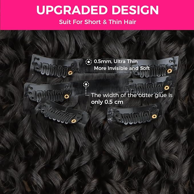 Lashey Seamless Clip in Hair Extensions Human Hair 110g 7pcs Burmese Curly Natural Black 20 Inch Real Human Hair Extensions Clip Ins with Soft PU Weft for Women