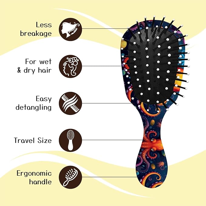 Mini Hair Brush,Cute Detangling Travel Hair Brush,Soft Bristles for Effortless Tangle Removal,Detangler Hairbrush for Women Men Boys Girls Kids Wet Dry All Hair Types (Orange Octopus, Mini)