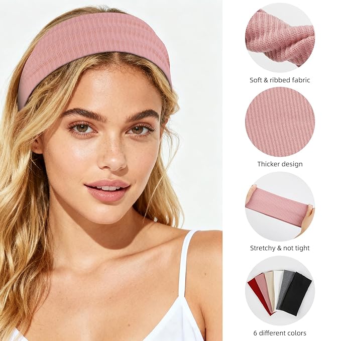 Headbands for Women Non Slip Thick Headbands Fashion Wide Headband Elastic Hairbands for Women's Hair Soft Head Band Hair Accessories 6PCS