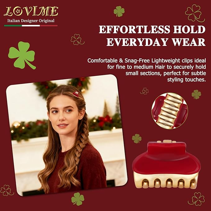 2026 Premium Durable Hair Claw Clip for Women, Original Italian Designed Strong Grip Hair Bang Clips for Thin Hair, No Slip Jaw Clips with Gift Box for Christmas Birthday Girls, 1.2" Red Minimal