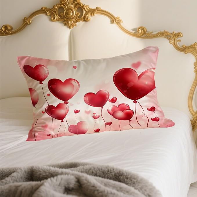 Silk Pillowcase for Hair and Skin Red Love Heart Satin Pillowcase Standard Size with Zipper Silky Soft Cooling Satin Pillowcase Sleeping for Women 20"x26"
