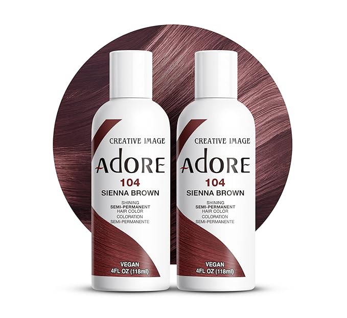Adore Semi Permanent Hair Color (104 Sienna Brown) | Vegan & Cruelty-Free Brown Hair Dye | No Ammonia, No Peroxide, No Alcohol | 4 Fl Oz Each (Pack of 2)
