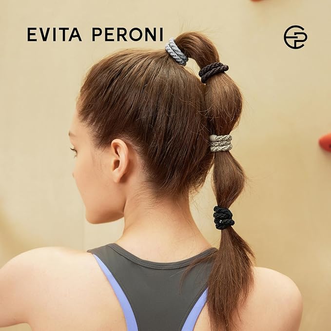 EVITA PERONI Hair Ties 12 Pcs Set, High Elastic Ponytail Holders, Hair Ties No Damage, Elastic Ties for Thick Hair Women Men, Gifts for Mother Sister Girlfriend (Carbon Ash)