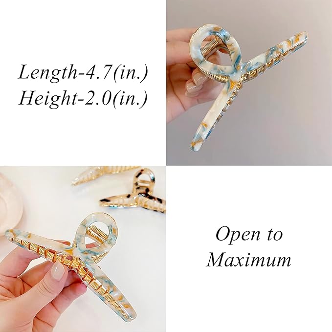 Big Butterfly Hair Claw Clips for Women - 4.7" Large Acetate Metal Hair Clips for Long Thick Hair (Mixed Blue)