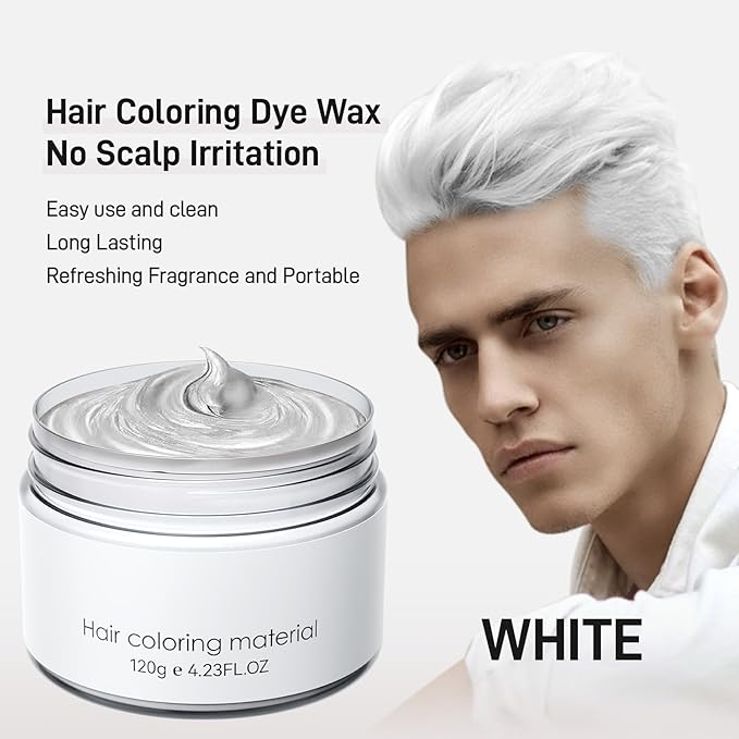 White Temporary Hair Dye,Temporary Hair Color Wax,Natural Washable Hair Dye Temp Hair Color for Women Men Kids Party Cosplay Halloween