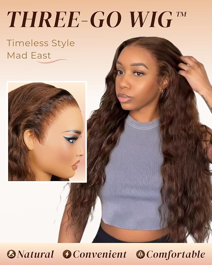 Arabella Chocolate Brown Deep Curly Lace Front Wigs Human Hair 13x6 HD Lace Frontal Wigs Curly Human Hair Brown Glueless Wig For Women Pre Plucked with Natural Hairline 24 Inch