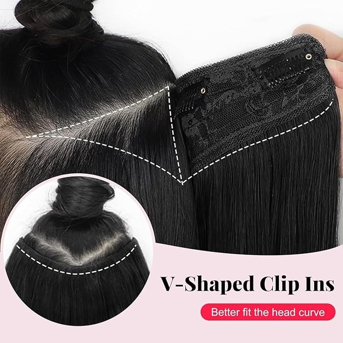 ALXNAN Long Wavy Hair Extensions for Women, Clip in Hair Extensions Clip Ins Soft Full Head Synthetic Hairpieces 20 Inch Black Brown