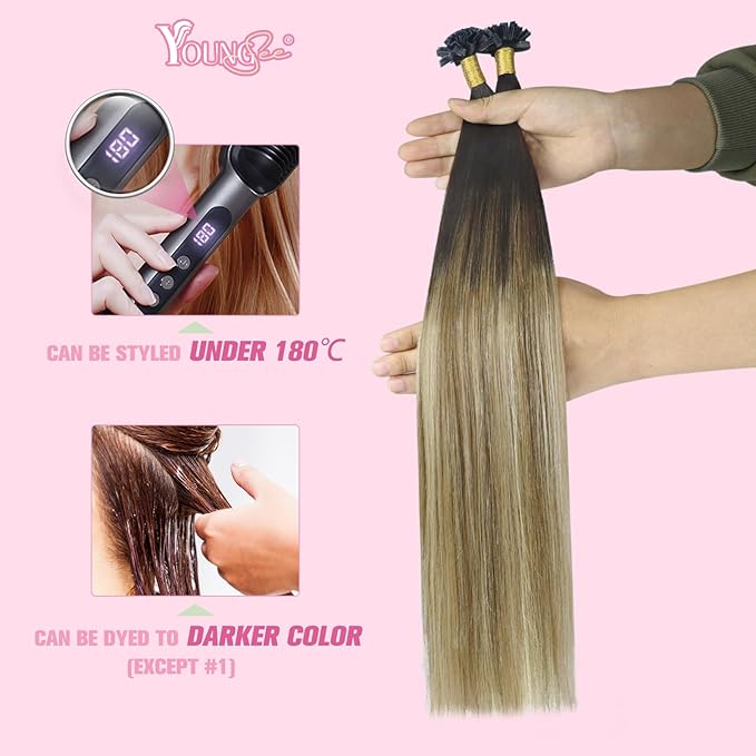 YoungSee K Tips Hair Extensions Brown Balayage K Tip Hair Extensions Remy Human Hair for Women Ombre Brown to Blonde 22In 1g/s 50g