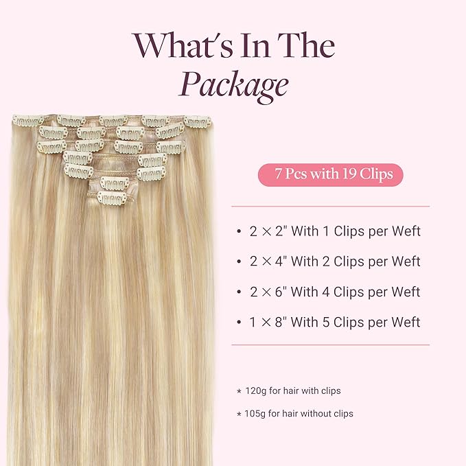GOO GOO Clip in Hair Extensions Real Human Hair, Remy Human Hair Extensions Clip ins for Women, Natural Human Hair, 16inch 120g 7 Pcs, #18F/60A Balayage Light Wheat Platinum Blonde
