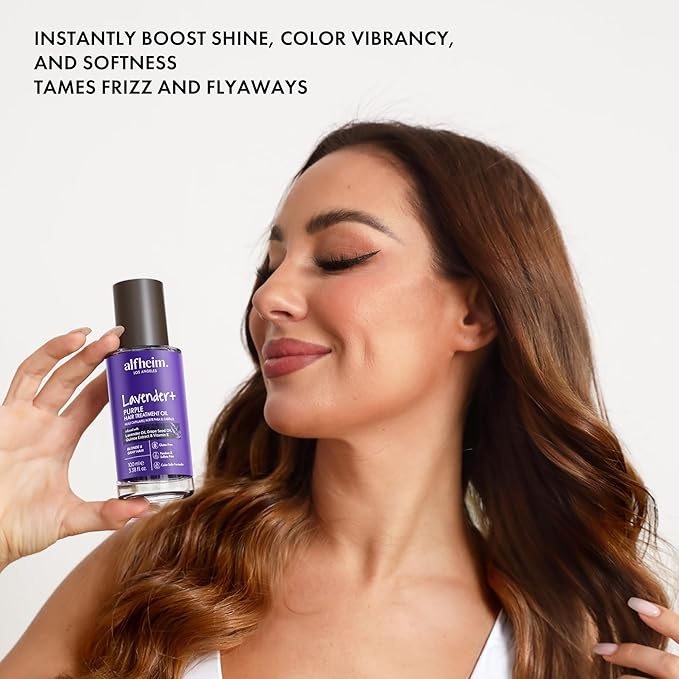 ALFHEIM Lavender+ Purple Hair Oil for Blonde, Silver & Color-Treated Hair – Anti-Brass & Frizz Control Serum – Restores Shine, Smoothness & Cool Radiance – with Grape Seed Oil – 3.38 oz / 100 ml