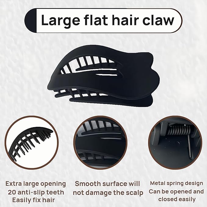 Women Flat Hair Claw Clips, Large Matte Non-Slip Hair Clips, 4-Pack Strong Styling and Hold Suitable for Thick Hair, Women Hair Accessories, Duckbill Shaped Hair Clips