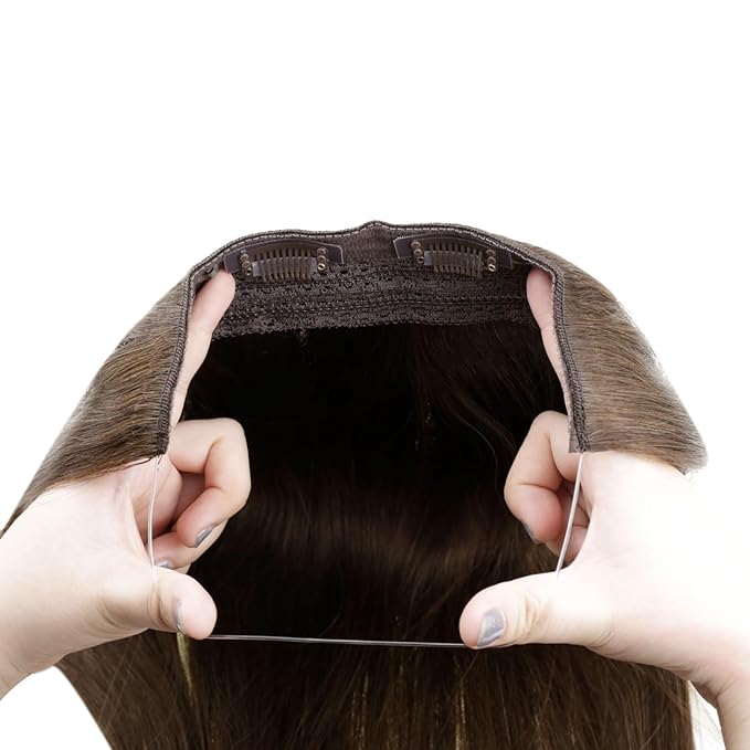 RUNATURE Invisible Wire Hair Extensions Real Human Hair Brown, 14 Inch 70g One Piece, Invisible Wire Hair Extensions Medium Brown, Straight Silky Hair, Add Hair Thickness for Women #4