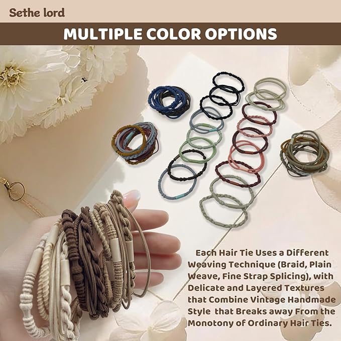48 Pcs Boho Hair Ties - Morandi & Earth Tone Elastic Hair Bands, No Crease Durable Hair Accessories for Women Girls, Multi - Color Handmade Hair Ropes with Kraft Paper Hanging Card