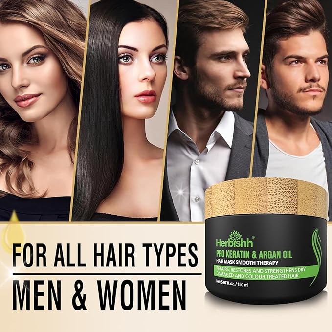 Combo Pack - Herbishh Hair Color Shampoo for Gray Hair + Argan Intense Hair Mask - Hair Dye Colors in Minutes - Long-lasting - 500 Ml - Stimulates Dry, Frizzy Hair (Wine Red)
