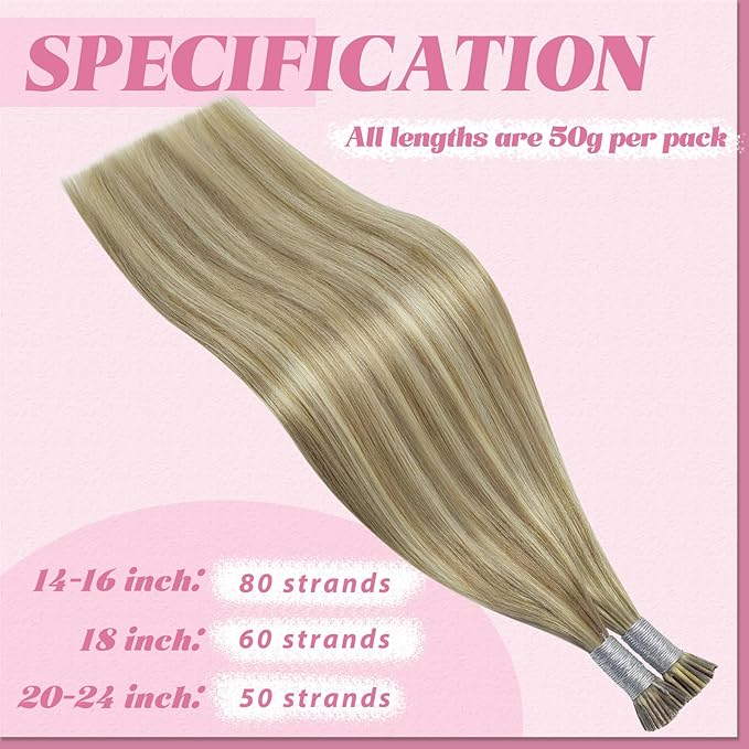 YoungSee Hair Extensions Itip Human Hair Brown Highlight I Tip Hair Extensions Light Brown and Blonde I Tips Hair Extension Real Human Hair 22In 50s 50g I-Tip Extension Natural