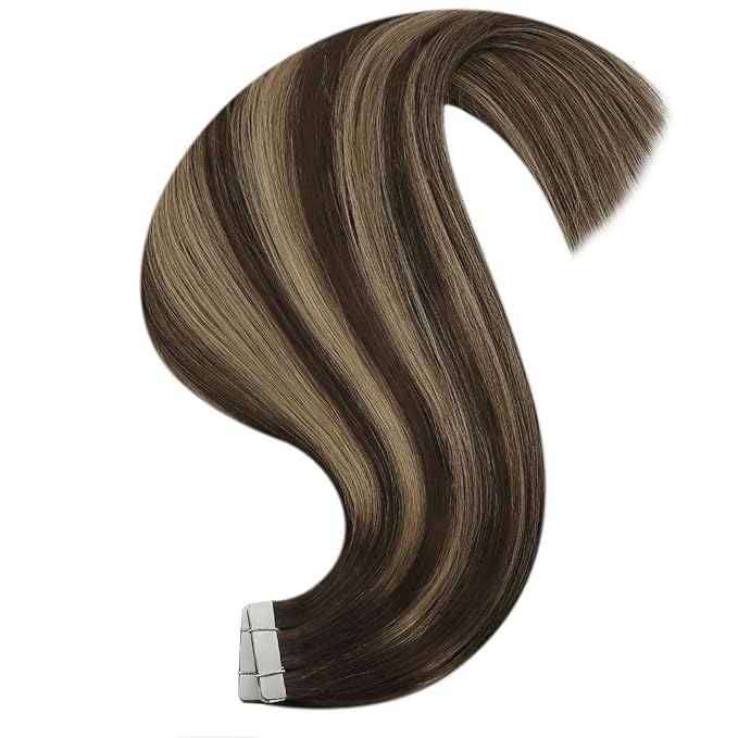 YoungSee Tape in Extensions Human Hair Brown Balayage Human Hair Tape in Extensions Dark Brown to Caramel Blonde Ombre Tape in Extension 18 Inch Adhesive Hair Extension for Natural Looking 20pcs 50g