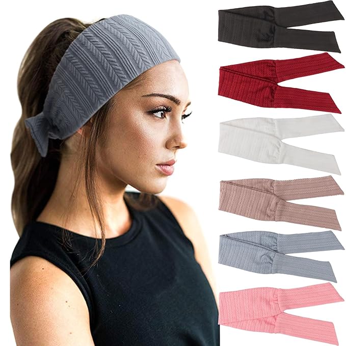 DRESHOW 6 PCS Adjustable Headbands for Women Knotted Headbands Elastic Non-Slip Fashion Hair Bands for Workout Sports Running Yoga