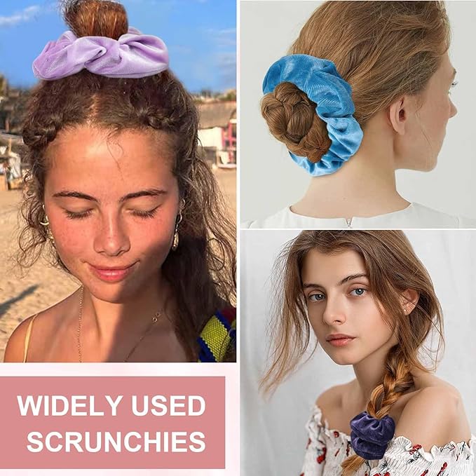 Velvet Scrunchies for Girls Women, 12 Pcs Rainbow Hair Scrunchie Elastic Thick Scrunchy Hair Ties, Cute Soft Ponytail Hair Accessories