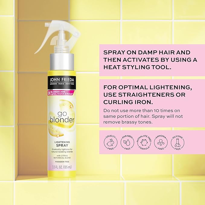 John Frieda Go Blonder Lightening Spray, Controlled Hair Lightener to Gradually Lighten Hair, with Citrus and Chamomile BlondMend Technology, 3.5 Oz