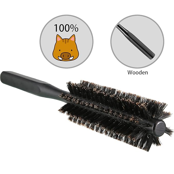 Geiserailie 2 Pieces Thick Round Hair Comb Bristle Blow Drying Hairbrush Small Brush Short Hair Massage Comb Head Massage Round Brush Roll Hairbrush for Wet or Dry(Black)