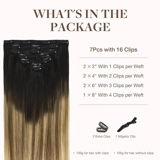 GOO GOO Clip in Hair Extensions Real Human Hair, Remy Human Hair Extensions Clip ins for Women, Natural Human Hair, 20inch 120g 7Pcs, 2/6/18 Balayage Brown to Dirty Blonde