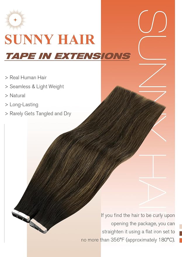 Sunny Hair Tape in Hair Extensions Human Hair 22 Inch Hair Extensions Real Human Hair Tape in Extensions for Women Darkest Brown Ombre Medium Brown Balayage Remy Hair Straight Skin Weft 40pcs 100g