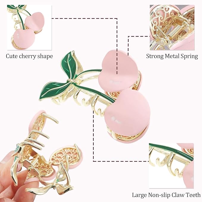 Hair Claw Clips for Women, 2Pcs Large Non-Slip Strong Metal Cherry Butterfly Sparkly Hair Jaw Clips, Cute Hair Holding Headwear Gifts
