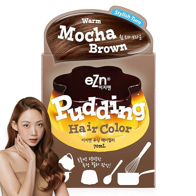 eZn Pudding Hair Dye, Ammonia-Free, Semi-Permanent DIY Korean Hair Dye Color with Keratin (Warm Mocha Brown)