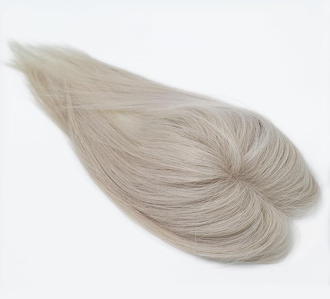 8x11cm Breathable Hair Topper, 12 inches 35g 120% Density Real Human Hair, 3 Non-Slip BB Clips, Wearable on Left, Right & Middle Part, Versatile Styling for Hair Loss & Volume Boost (Grey)
