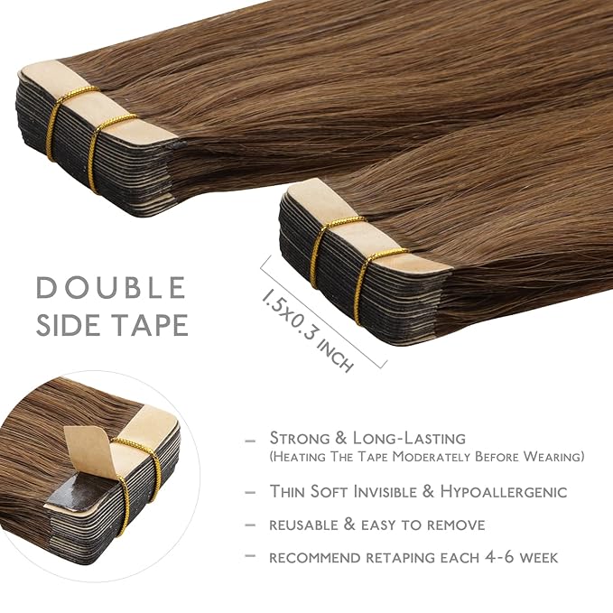 WENNALIFE Tape in Hair Extensions Human Hair, 20pcs 50g 18 inch Light Auburn Brown Remy Hair Extensions Straight Human Hair Tape in Extensions Skin Weft Tape Extensions Human Hair
