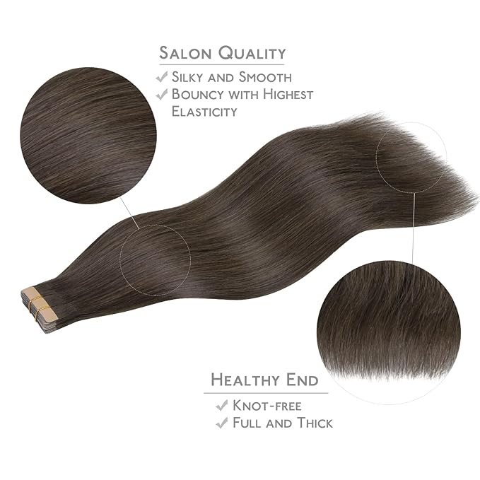 WENNALIFE Tape in Hair Extensions Human Hair, 20pcs 50g 20 inch Cool Dark Brown Remy Hair Extensions Straight Human Hair Tape in Extensions Skin Weft Tape Extensions