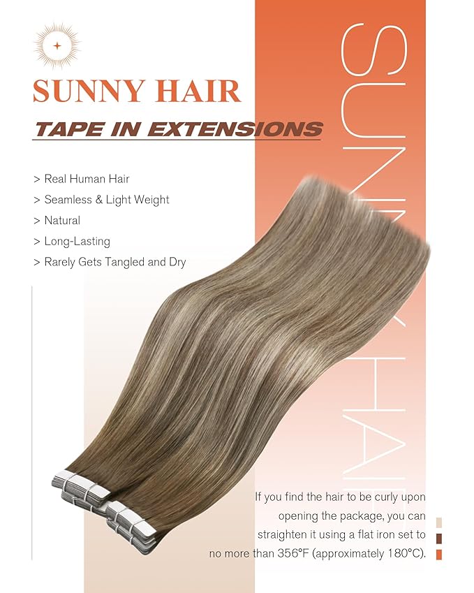 Sunny Hair Tape in Hair Extensions Human Hair 22 Inch Hair Extensions Real Human Hair Tape in Extensions for Women Cool Brown to Light Brown Balayage Blonde Invisible Remy Hair Skin Weft 20Pcs 50g