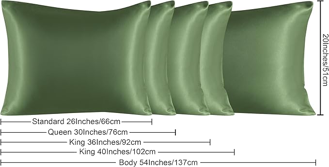 NTBAY 2 Pack Satin King Pillowcases for Hair and Skin, Luxurious and Silky Pillow Cases with Envelope Closure, 20x36 Inches, Olive Green